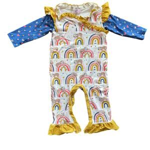 NEW Pete + Lucy Ruffle Girls 12-18 Months The Sloth Life Romper Outfit Yellow